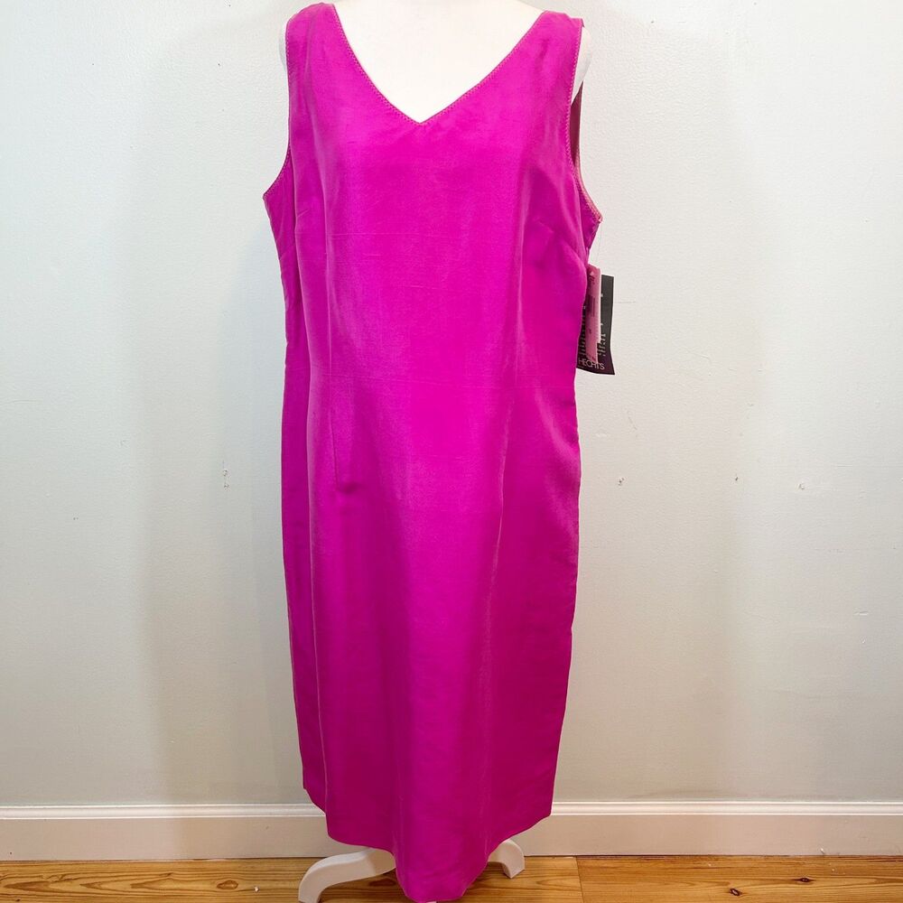 Evan Picone Hot Pink 100% Silk Sleeveless Dress Size 16 NWT Chic Career Event - Picture 12 of 12